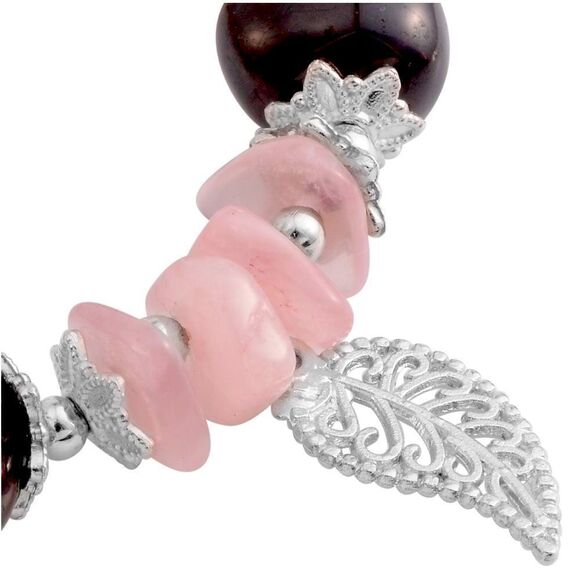 Purple Amethyst and Pink Quartz Silver Filagree Leaves Bangle Bracelet NEW - Picture 3 of 5